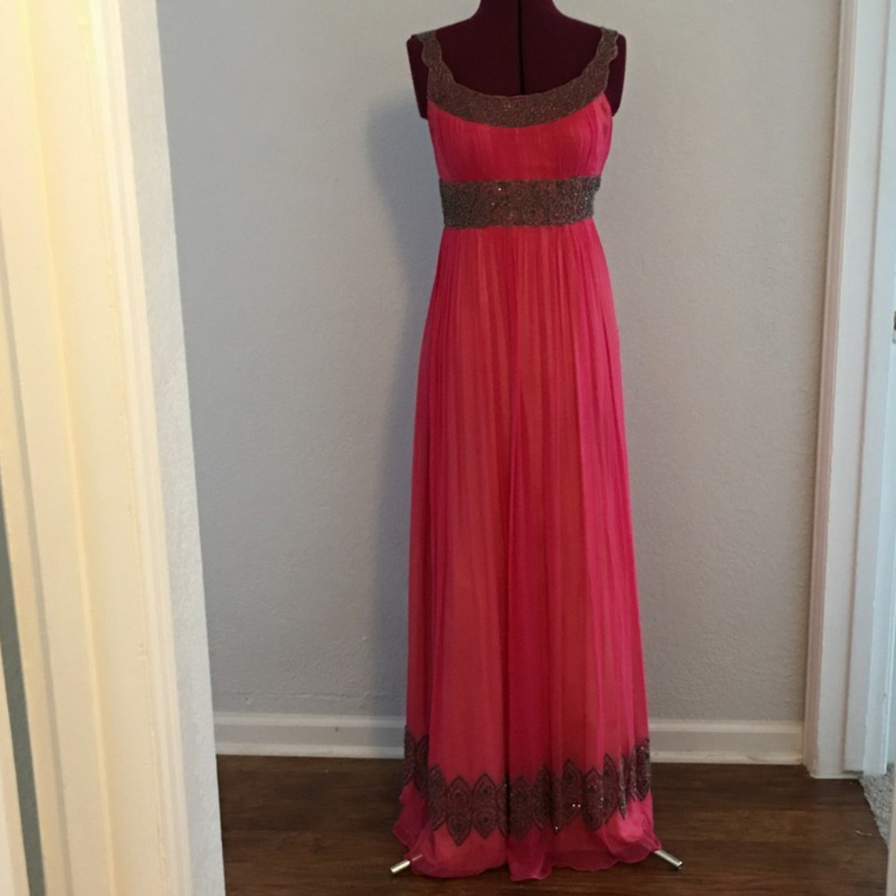Adrianna Papell Beaded Grecian Empire Prom Dress